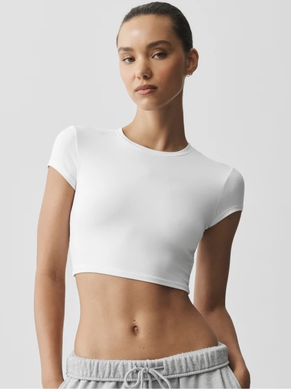 ALO Yoga White Alosoft Crop Finesse Short Sleeve | S